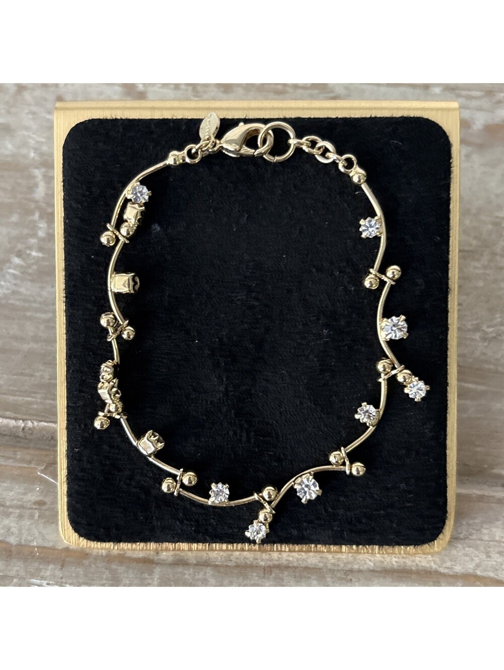 Vintage Monet Gold Tone Crystal Rhinestone Wave Link Bracelet Signed 7”